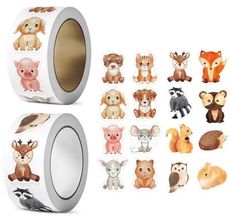 2Pack Creative Reward Stickers for Kids, 1000 Pcs Adhesive Incentive Stickers for Teachers, 8 Cute Animal Designs for Student Gifts, Arts and Crafts, Scrapbooking