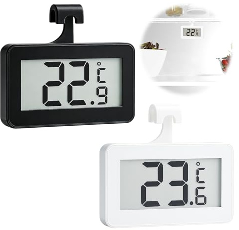 2 Pcs Fridge Thermometer with Easy Battery Replacement & High Accuracy Digital Refrigerator Freezer Thermometer with Large LCD Display Min/Max Record (-4~140°F) for Kitchen Basement