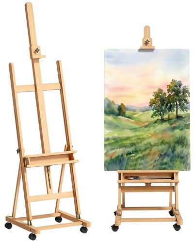 Vinsetto Caballete de Pintura Plegable, 238 cm, Caballete de Madera con Ruedas, Altura Ajustable, Bandeja, para Adultos, Artistas, Pintor, Estudiantes, Natural