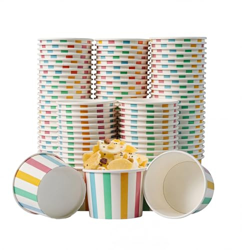 PakTalk Eisbecher Pappe 350ml, 120 Stück, Bunte Streifen