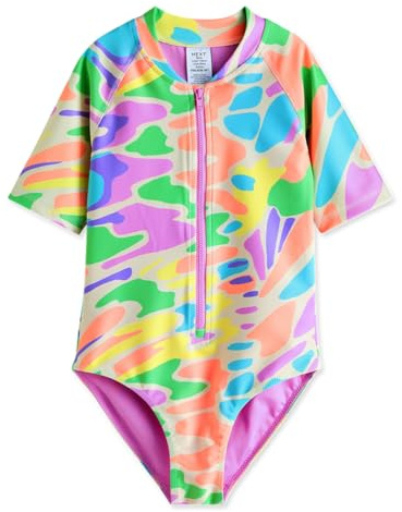 Girls Swimsuit Short Sleeve One Piece Swimming Costume UPF50+ Junior Kids Bathing Suit for Girls 7 Years, Col Painting