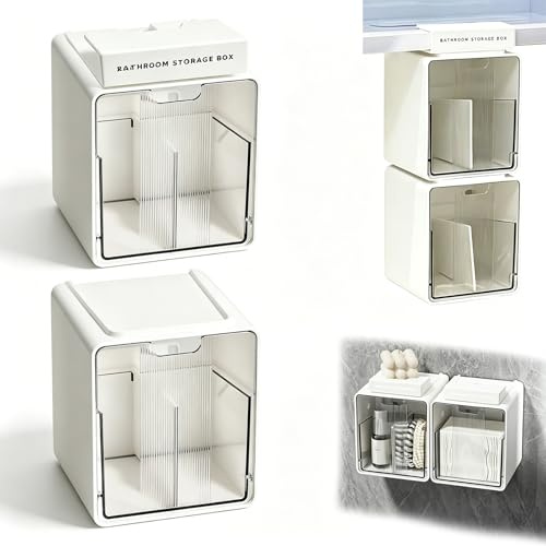 Dispensador Discos Desmaquillantes, 2 Piezas Apilable Bote Algodones, Recipiente Bastoncillos con Compartimentos, Visualización Organizador Cajones Baño para Maquillaje, Resistente Agua y Polvo