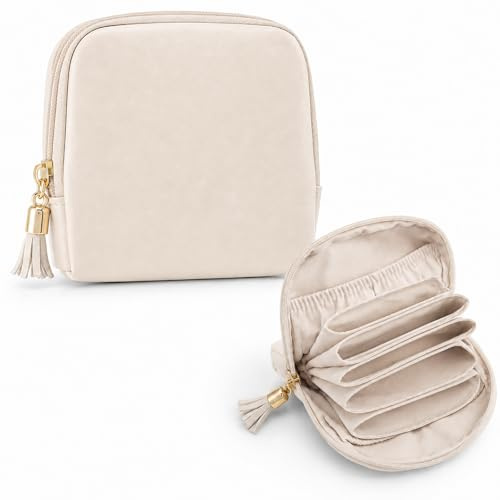 Travel Jewellery Organiser, PU Leather Case with Velvet-Lined Compartments | Water-resistant finish, expandable storage, elastic strap, soft lining, compact lightweight design for travel and daily use