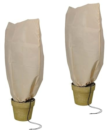 NOOR Premium 2X Winterschutz-Haube L 100 x 80 cm mit Reißverschluss & Zugband - Frostschutzhaube für Pflanzen - Winterschutz für Pflanzen Überwinterung - Pflanzenvlies/Winterschutzvlies - Beige