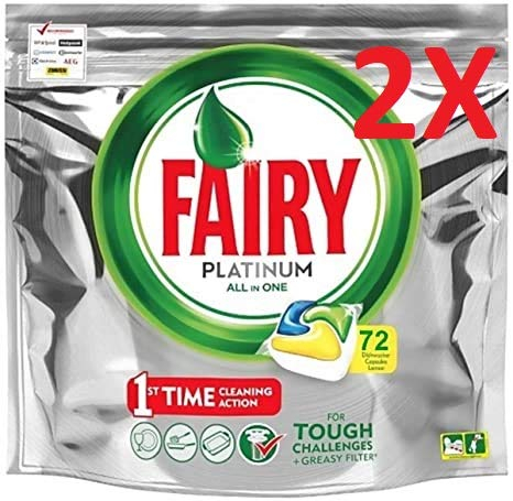 Fairy Platinum ULTRA PACK - Capsules pour lave-vaisselle, All-in-One, 2 x 72 citrons, tablettes de lave-vaisselle Lemon - 144 tablettes