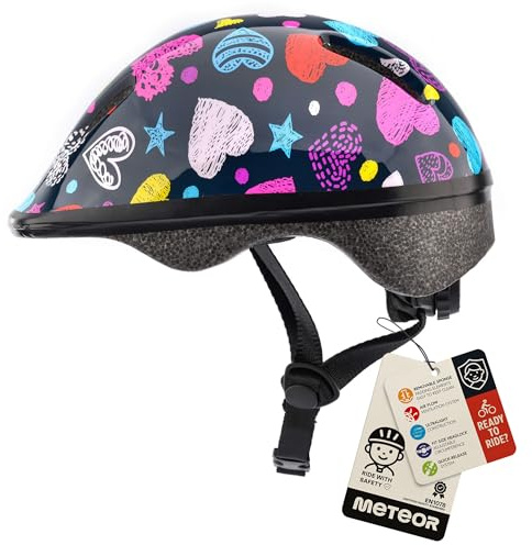 Bike Helmet For Baby, Kids, Boys, Girls - Cycling Safety Small Sizes Child MTB Bike Bicycle Skateboard Scooter Lightweight Adjustable Breathable - MV6-2 - Size: S S 48-52 cm - Motif : Hearts