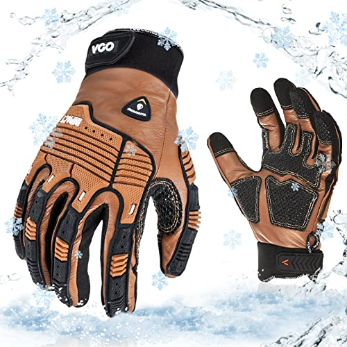 Vgo... Winter Work Gloves Men Waterproof, Warm Heavy Duty Gloves Touchscreen Anti Impact Utility for Warehouse Mechanics Carpenter Trucker in Cold Weather