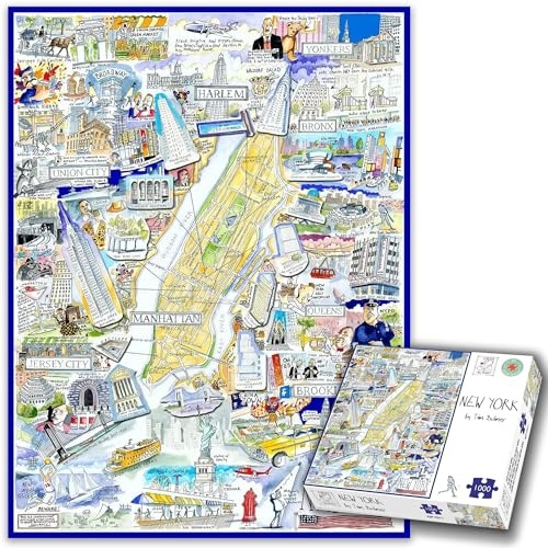 Tim Bulmer's Comical Map of New York - 1000 Piece Jigsaw Puzzle - New York City Landmarks, Statue of Liberty, Brooklyn, Manhattan - Gift, Home Decor - 66cm x 50cm