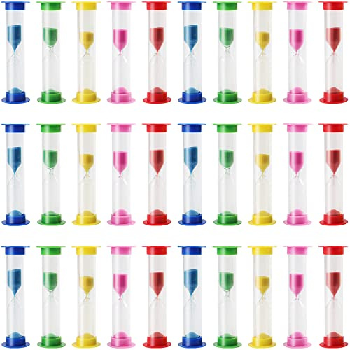 HEIHAK 30 PCS 1 Minute Sand Timer, Plastic Colorful Sandglass Timer, Visual Sand Clock Countdown Sand Timer for Classroom Office Kitchen Decoration Party Favors