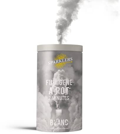 SPARKLERS CLUB Fumigène en Pot 2 MINUTES couleur Blanc - Allumage à mèche, durée 120 secondes, fumigene couleur à poser au Sol - fumigene pot au sol Catégorie F1 - LIVRAISON 24/48H