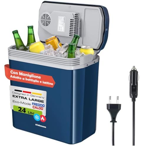 STAKMANN Nevera eléctrica portátil para coche de 24 litros, mini nevera con mango ergonómico, enchufe de 230 V y 12 V, modo frío y cálido, ideal para camión, coche, barco, camping, autocaravana