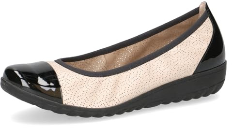 CAPRICE Damballerinaskor av läder rund spets, Beige kam, 38 EU