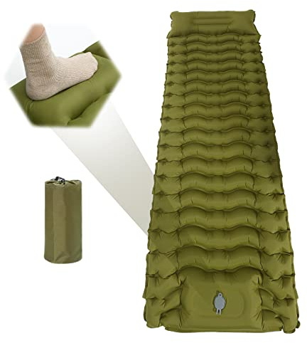 Longzhuo Matelas Auto-Gonflant 1 Personne - Imperméable & Ultra Léger pour Camping/Randonnée - Lit Gonflable 1 Place avec Pompe à Pied - Matelas Gonflable Enfant Compact (Vert)