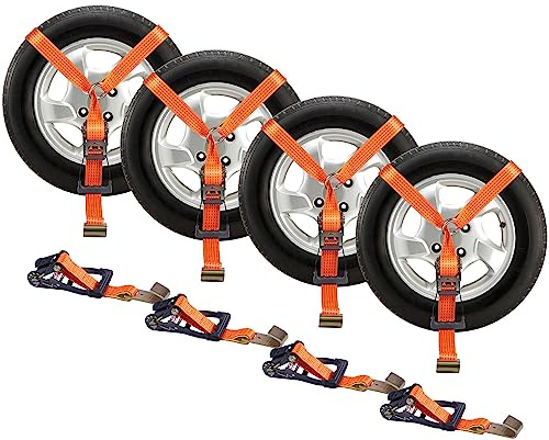 VEVOR Kit de Sangles d'Arrimage pour Jante 4PCs, Sangles de Pneu Style Lasso 5,08x305 cm, Charge de Travail de 2500 kg, Résistance à la Rupture de 5000 kg, avec Crochets Plats pour VTT Moto Camion SUV