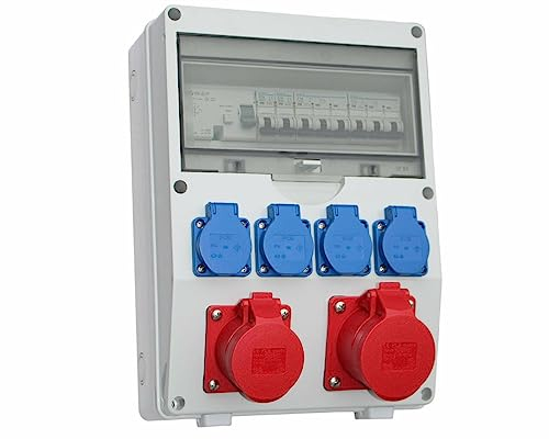 Wandverteiler Baustromverteiler 1x32A CEE / 1x16A CEE / 4x230V mit FI und Leitungsschutzschaltern EL8