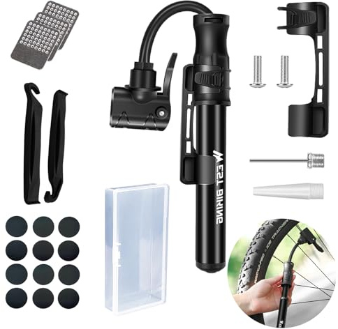 24 Pièces Pompe à Vélo Kit, Pompes à Main, Pompe à Pneu avec Patchs Rond, Levier en Métal, Leviers pour Pneus, Boîte de Rangement pour Gonflage de Pneus de Vélo de Montagne et de Route