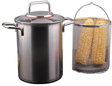 Stainless Steel Asparagus Pot Vegetable Steamer 3.5L/5.5L Deep Fryer Pot with Glass Lid and Mesh Basket Oil Deep Fry Pan for French Fries, Chicken, Boiled Eggs, Induction Dishwasher Safe (3.5L)