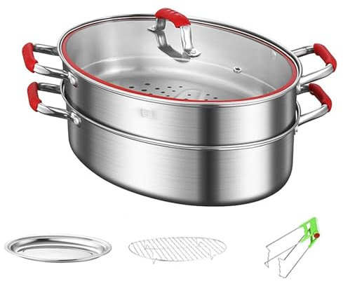 Bracconiere Per Pesce, Pentola A Vapore Professionale In Acciaio Inossidabile, Forma Ovale 38 Cm, Utensile Da Cucina Multifunzione Universale Per Fornelli A Induzione, Fornello (Doppio Strato)