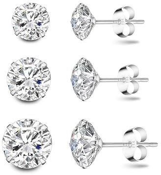 Hmzidz 3 Paare Ohrstecker Silber 925 Damen mit Diamant, Zirkonia - Unisex Klein Schmuck Ohrringe mit Stein, Glitzer für Frauen, Mädchen, Herren