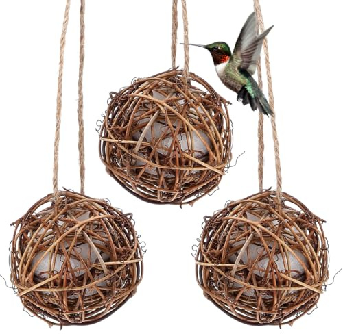 Toddmomy 3 Pack Hanging Hummingbird Nest House for Outside,Natural Grass Hanging Bird Hut Globe Hummingbird Nest for Garden Patio Lawn Office Indoor,8cm