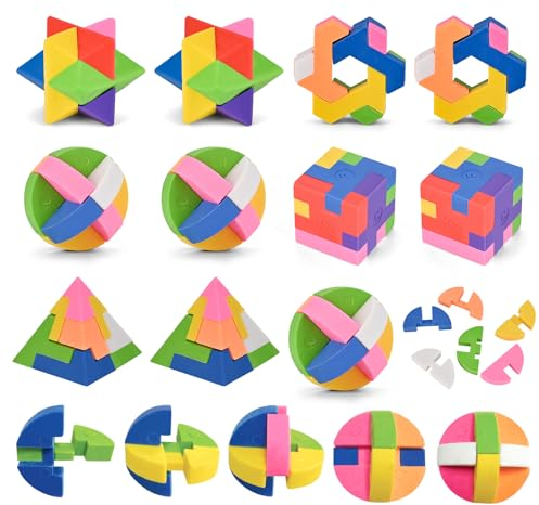 Tigvio 10 Stück Radiergummi Kinder, Würfelpuzzle Eraser Radiergummi Kinder Mitgebsel, Radiergummi Knete Set Enthält 5 Formen, Geeignet als Mitgebsel Kindergeburtstag 6 7 8 9 10 Jahre