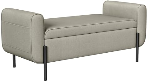 SONGMICS Sitzhocker mit Stauraum, Sitzbank mit Armlehnen, Sitztruhe, Aufbewahrungsbox, für Wohnzimmer Schlafzimmer, Flur, Stahlbeine, Kamelbraun LOM072K03