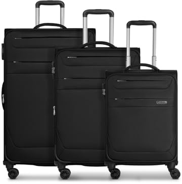 Worldpack Set di valigie morbide 3 pezzi trolley da viaggio in poliestere robusto di alta qualità per uomo e donna 4 ruote doppie lucchetto TSA serie Chicago Nero Kofferset