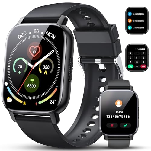Smartwatch Herren Damen, 1,85 Zoll Voll Touchscreen Smart Watch mit Telefonfunktion, 112+Sportmodi, IP68 Wasserdicht Fitnessuhr mit Herzfrequenzmonitor Schlafmonitor Schrittzähler für Android iOS