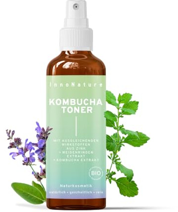 InnoNature Kombucha Toner mit Zink | Gesichtstonikum für ölige und unreine Haut | 75ml, u.a. Kombucha Extrakt, Bio Aloe Vera Saft, Bio Melissen Hydrolat und Salbei Hydrolat