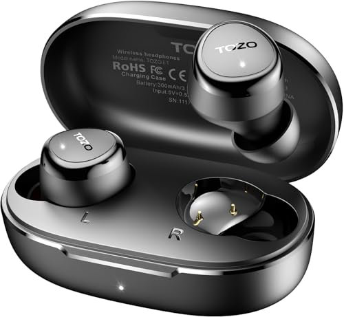 TOZO E1 Auriculares Inalámbricos Bluetooth 5.3 con ENC Llamadas Ultraligero EQs Ajuste 30H Reproducción USB Tipo C IPX6 Negro