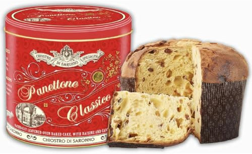 Authentic Chiostro Di Saronno Classsic Dried Fruity Panettone Tin 1kg Christmas Cake for Secret Santa Gifts or Birthdays Delivered in a Genuine Old Scool Sweets Box, (Tin Design Nay Be Updated)