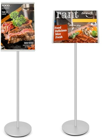 A3 Aufsteller| Plakatständer | Informationsständer |Schwerlast Präsentationsständer Menü Ständer Kundenstopper Werbeständer Schildhalter Flipchart Ständer, Flyerständer für Hoch- & Querformat(Silber）