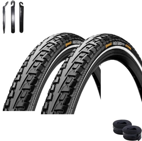2 x Continental Ride Tour E-25 cykeldäck tråddäck svart/reflex 28-622 (28 x 1 5/8 x 1 1/8) + 2 slangar SV inkl. maxxi4you däcklyftare