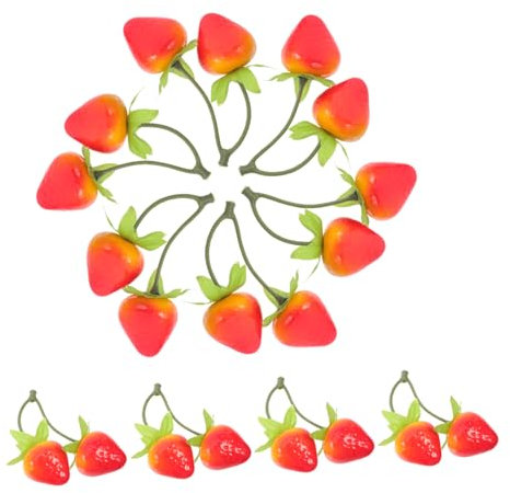 GARVALON 20pcs Realistic Simulated Strawberries Fake Strawberries Decor for Desk Bookshelf Photo Props