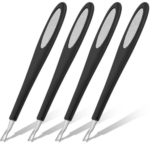 Alaoo Nagelhautschieber mit Gabel, 2 in 1 Edelstahl Metallspatel Cuticle Pusher, 4 Stück Nagelhautgabel mit Nägel schleifen, Profi Nagelschieber Pusher für Bearbeitung Nagelhaut, Maniküre, Pediküre