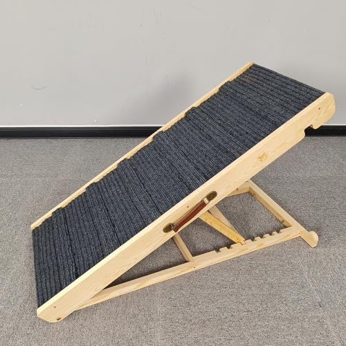 Large Dog Ramp Step for Bed Sofa Car, Folding Portable Pet Ramps with 7 Height Adjustable, Wooden Frame and Non-slip Surface, 104 * 40cm, Space Saving Design