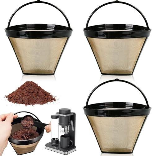 3 Piezas Filtros Reutilizables para Café Permanentes Filtro Café o Té nº4, Filtro de Red Café Fino Net con asa Filtros de Red de Café Universal Permanente para Mayoría Cafeteras