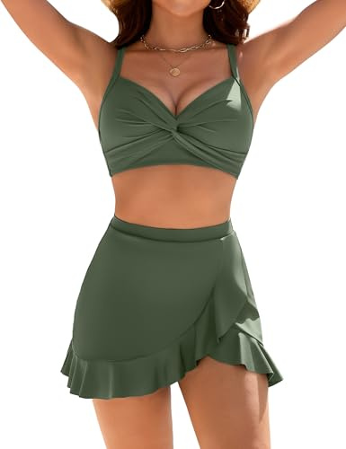 Blooming Jelly Womens High Waisted Bikini Sets Skirt Two Piece Swimsuit Crisscross Back Swim Suits 2026 (Large, Green)
