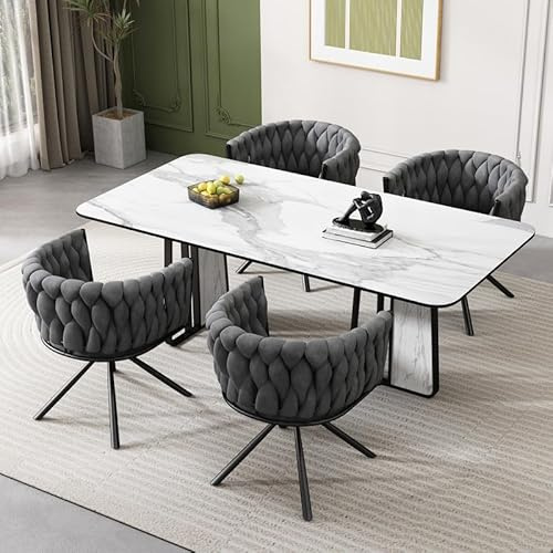 PLLBIKK Matrumsstol i set om 4, snurrstol i sammet, höjd 71 cm med 4 metallben, stoppad lyxig skålstol för vardagsrum, sovrum och matsal, grå sammet modern