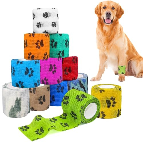 24 Rollos Vendas Autoadhesivas, 5 CM X 4,5 M, Venda Cohesiva, Vendaje Autoadhesivo para Mascotas, Transpirables, Fáciles De Rasgar, Aptos para Gatos, Perros, Caballos Y Otras Mascotas