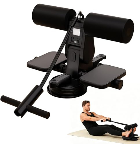 Sit Up Bar, Appareil d'entraînement portable avec ventouses et corde de traction, appareil abdominal réglable avec double ventouses, outil de santé pour la maison, noir