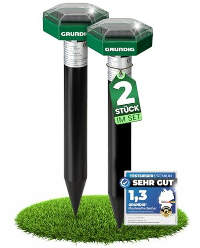 GRUNDIG Maulwurf Vertreiber Wühlmausschreck 2erPack - SCHNELLE Ergebnisse mit extremen Wirkradius I Wühlmaus, Maulwurf vertreiben - Solar Maulwurfschreck Maulwurfvertreiber