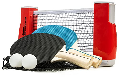 Franklin Sports Table Tennis to Go Portable Ping Pong Net Set - Any Table Top Adjustable, (2) Ping Pong Paddles + (2) Ping Pong Balls Included - 2 Player Table Tennis Set