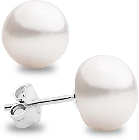 Perlenohrringe Damen und Frauen Ohrstecker, Süßwasser Zuchtperlen Knopfperle - SECRET & YOU - Perlen Ohrstecker Sterling Silber 925 - Erhältlich in 10 Größen von 4 mm bis 13 mm
