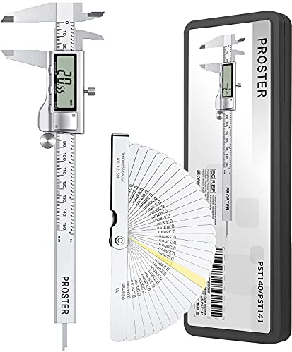 Proster Digital Vernier Caliper 6inch 150mm - Electronic Caliper Fraction/Inch/Metric Dial Caliper for Length Width Depth Inner Outer Diameter, with 32 Feeler Gauges