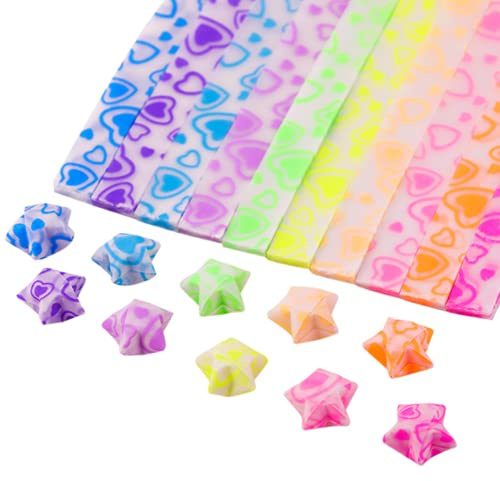 odetojoy brilla en la oscuridad Lucky Star papel para Origami plegable tiras de plástico luminoso estrellas de papel Día de San Valentín diseño de corazones – 7 colores, 210 hojas