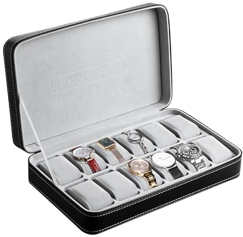 OSVINO Watch Box with 12 Slots, Zippered Watch Case, Luxury Jewelry Display Case, PU Leather Watch Storage Box, with Removable Watch Pillows, Gift Idea for Loved Ones