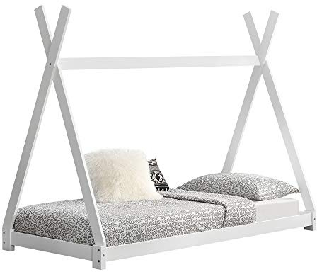 [en.casa] Cama para niños pequeños Cama Infantil 200 x 90cm Estructura Tipi de Madera Pino Blanco Mate