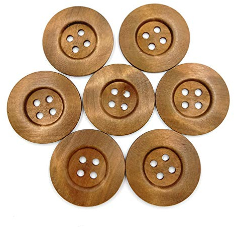 HEALLILY 10 Piezas 50MM Botones de Madera Redondos Botones de 4 Agujeros para Abrigo Chaqueta Accesorio de Costura Café