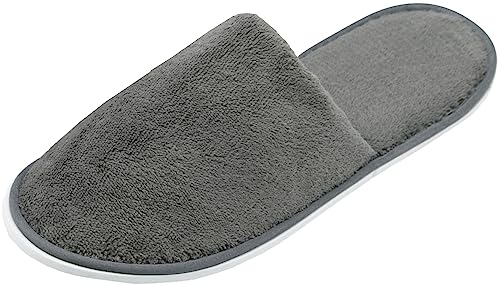 ZOLLNER 10 Paar Einwegslipper Gästehausschuh in grau - Frottierslipper für Reise, Spa, Sauna und Zuhause - rutschhemmende Sohle - geschlossene Spitze - Einheitsgröße - Hotelqualität